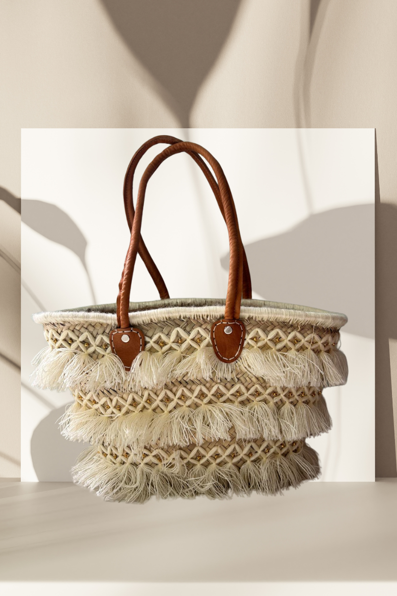 Capazos Grandes de Rafia con Mostacillas