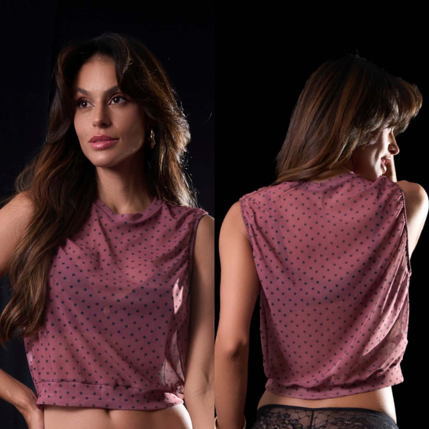 Blusa de Tul con Estampa Exclusiva Lunares